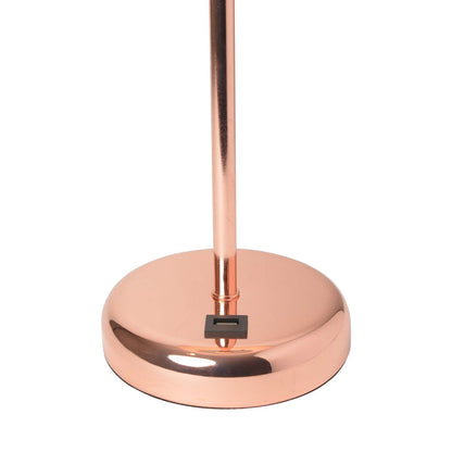 Limelights Rose Gold Stick Lamp with Usb Charging Port And Fabric Shade, White Table Lamp|Lampe de table Limelights blanche avec pied mince or rose et port de recharge USB|D21FX7PW