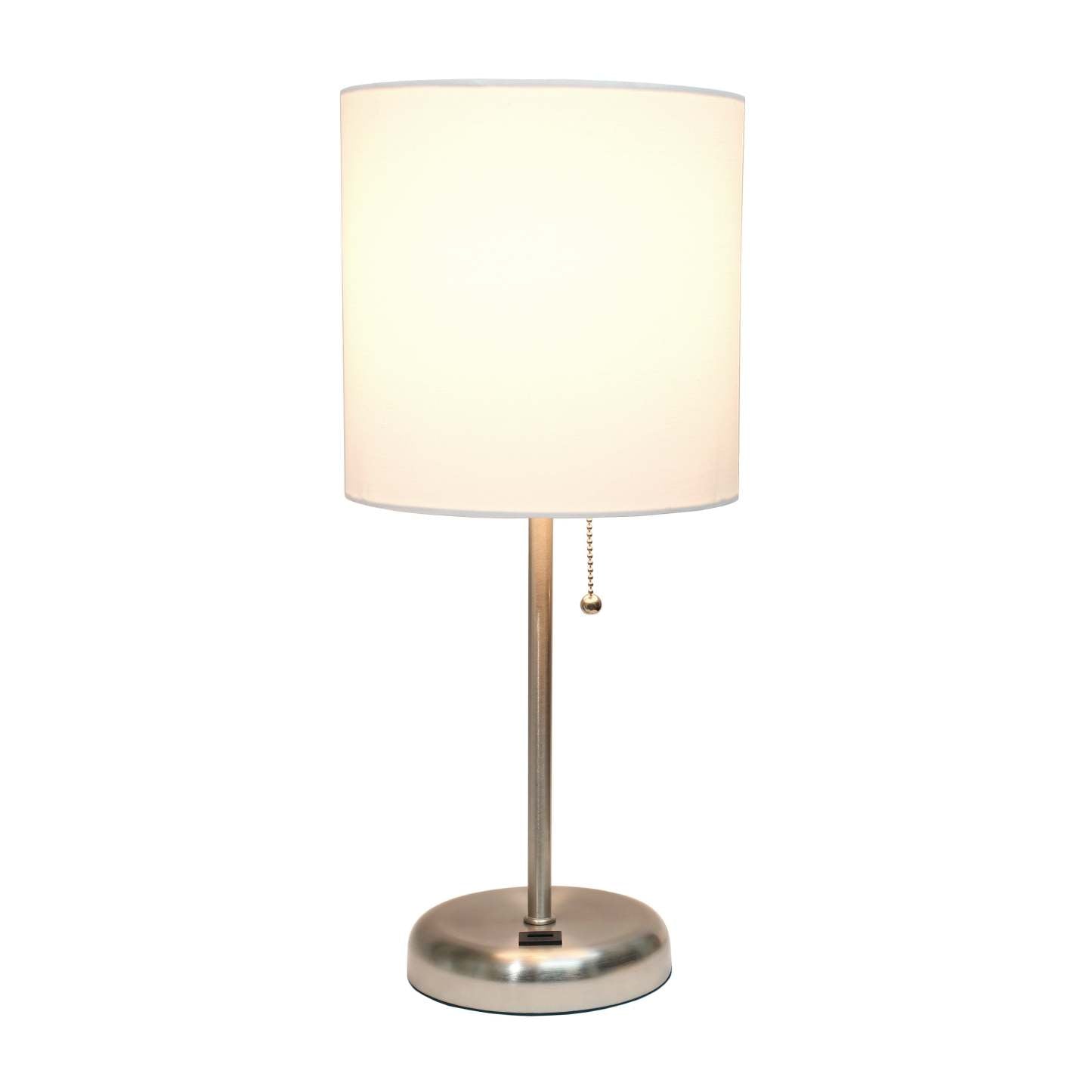 Limelights Stick Lamp with Usb Charging Port And Fabric Shade, White Table Lamp|Lampe de table Limelights blanche avec pied mince et port de recharge USB|D21Y6R3Q