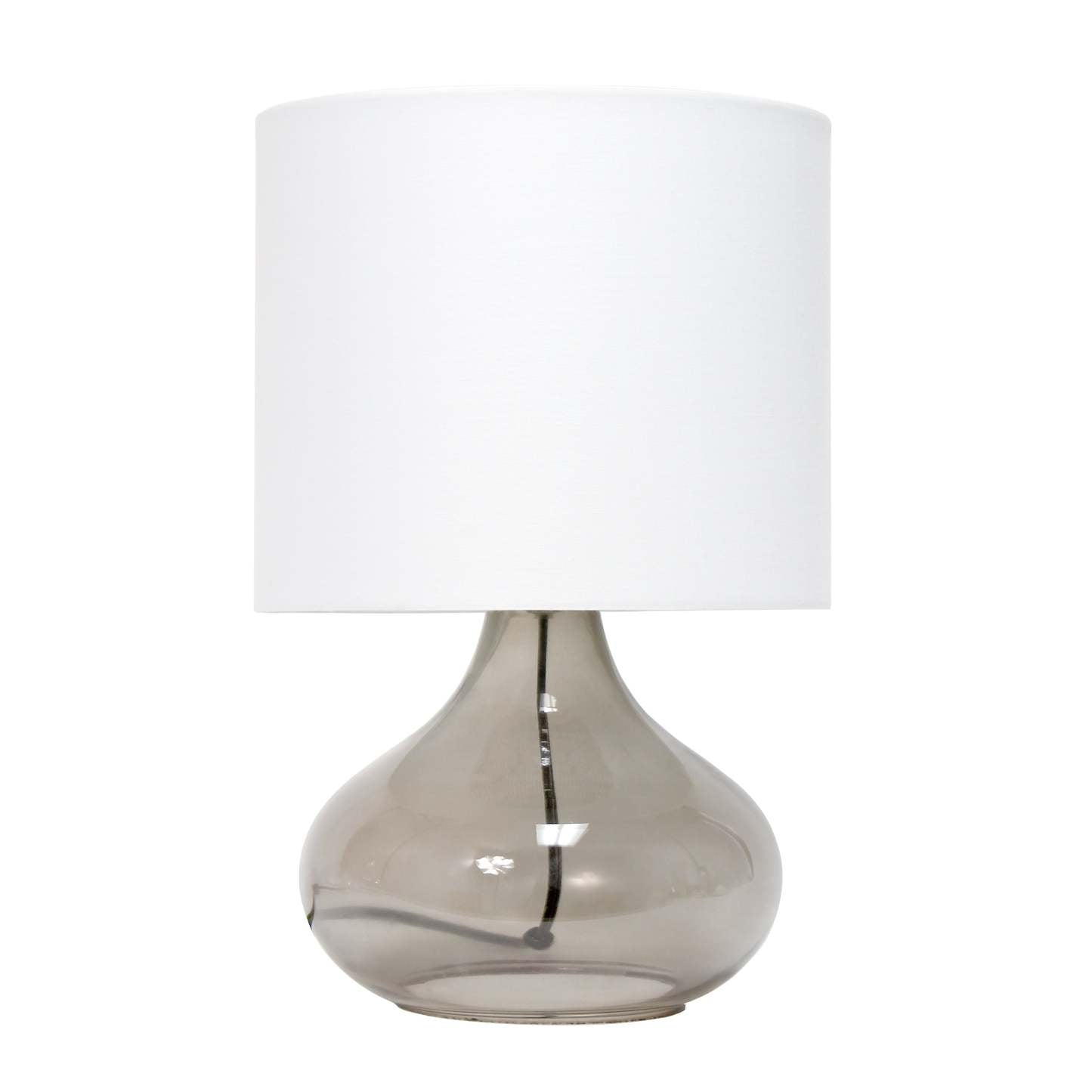 Lampe de table en forme de goutte d'eau en verre Simple Designs avec abat-jour en tissu, gris fumée avec abat-jour blanc|Lampe de table Simple Designs en verre à motif de goutte d'eau, gris fumée|D21Y88MU