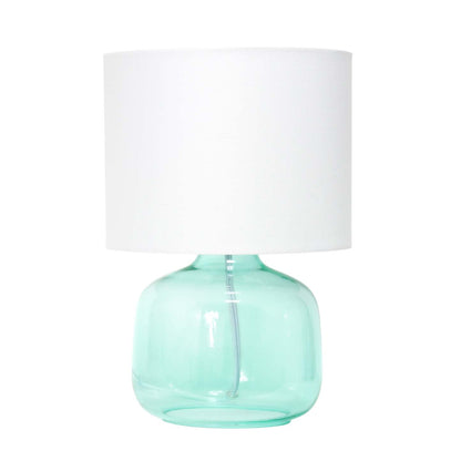 Lampe de table Simple Designs en verre avec abat-jour en tissu, aqua avec abat-jour blanc|Lampe de table Simple Designs en verre, turquoise|D21W20F9