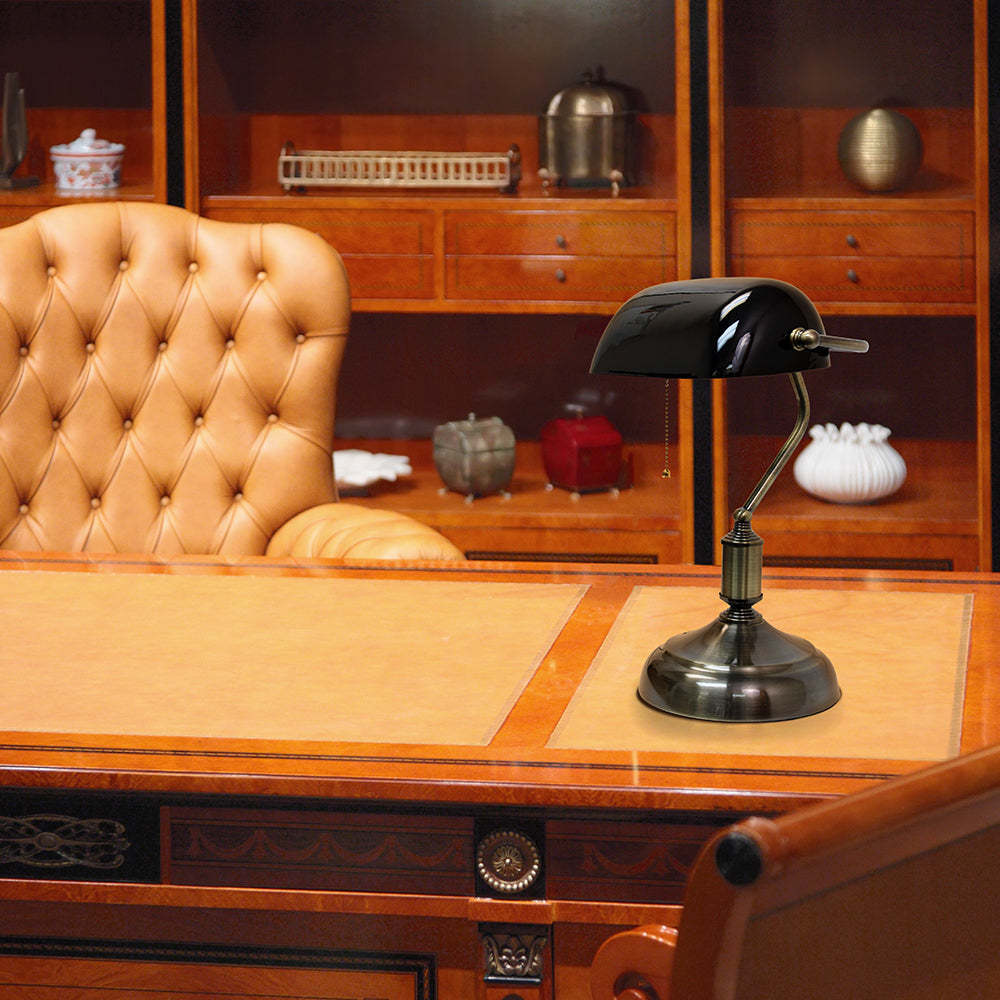 Lampe de bureau/de travail de type banquier Simple Designs avec abat-jour en verre, noire|Lampe de bureau/de travail de type banquier Simple Designs, noire|D217584E