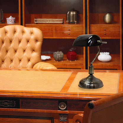 Lampe de bureau/de travail de type banquier Simple Designs avec abat-jour en verre, noire|Lampe de bureau/de travail de type banquier Simple Designs, noire|D217584E