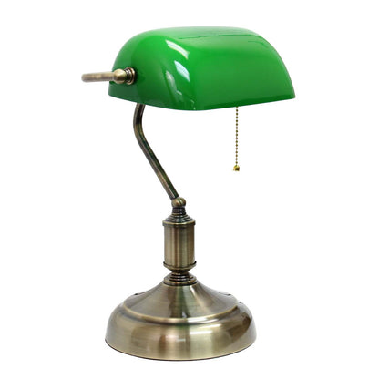 Lampe de bureau/de travail de type banquier Simple Designs avec abat-jour en verre, verte|D212NO0M