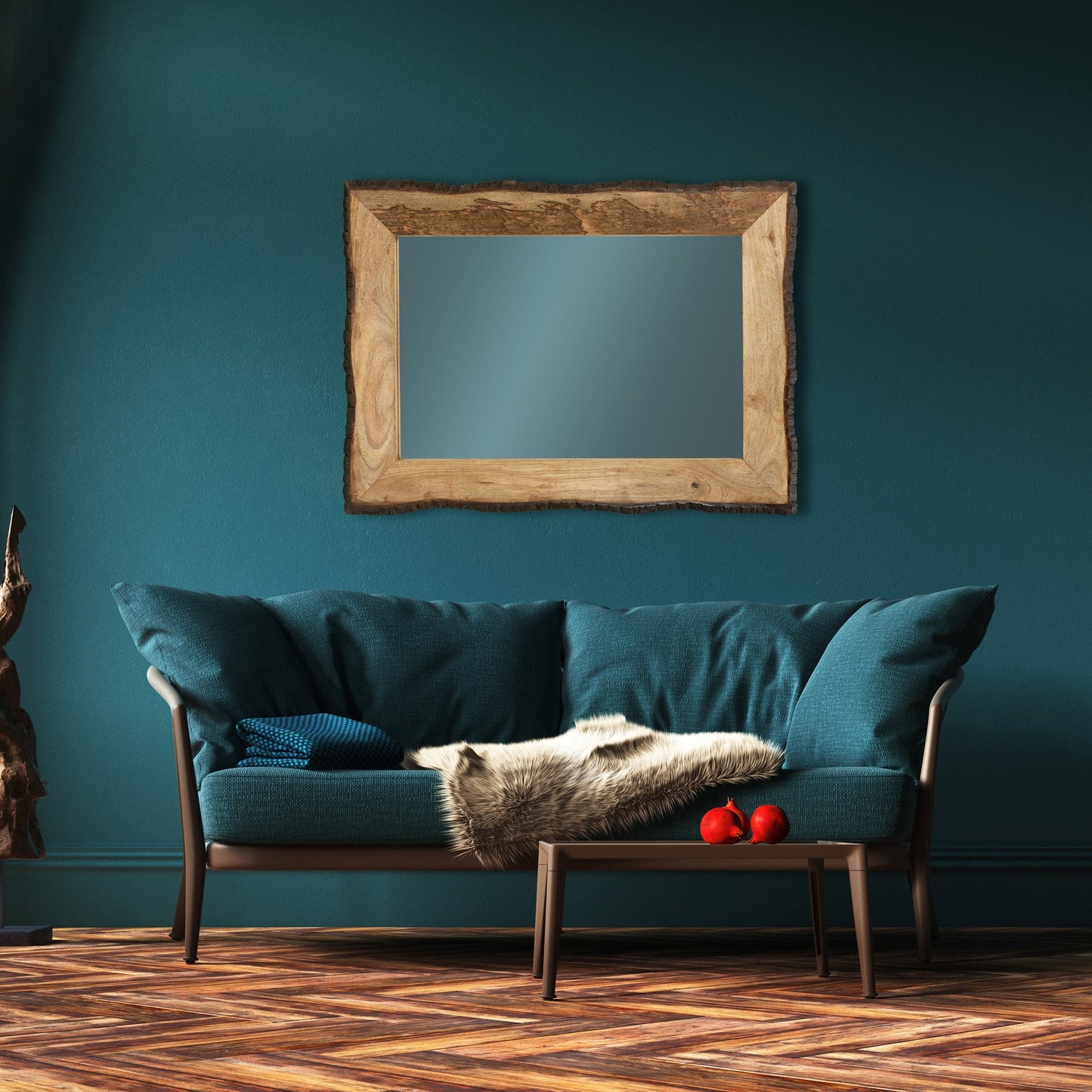 Miroir mural rectangulaire Lamont River of Goods en bois et verre brun et beige - 39 x 1,25 x 28
