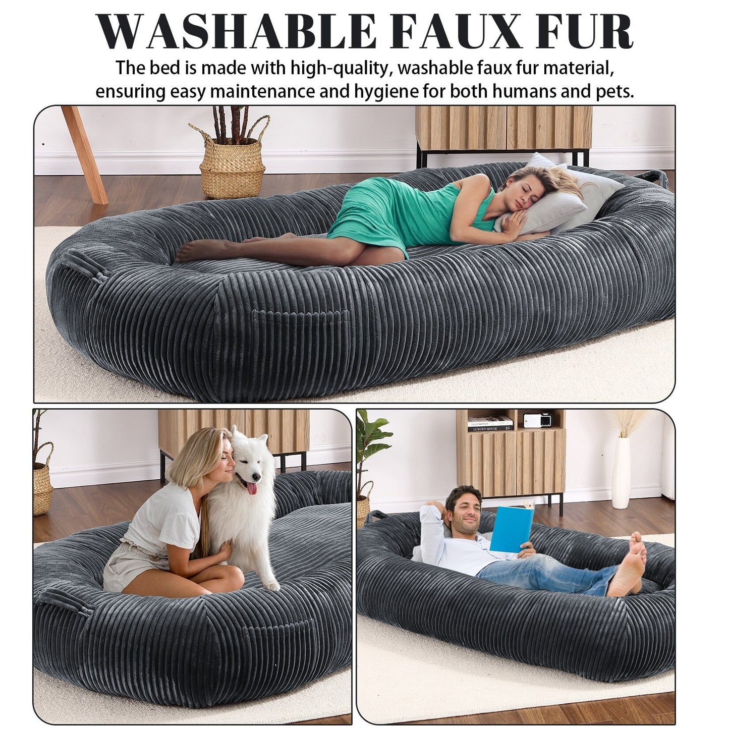 Lit géant pour chien (71 x 48 x 14 cm), grand lit lavable pour chiens adultes, idéal pour la sieste.