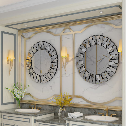 Grand miroir décoratif rond, miroir mural en verre artistique - 81 cm (L) x 81 cm (H)