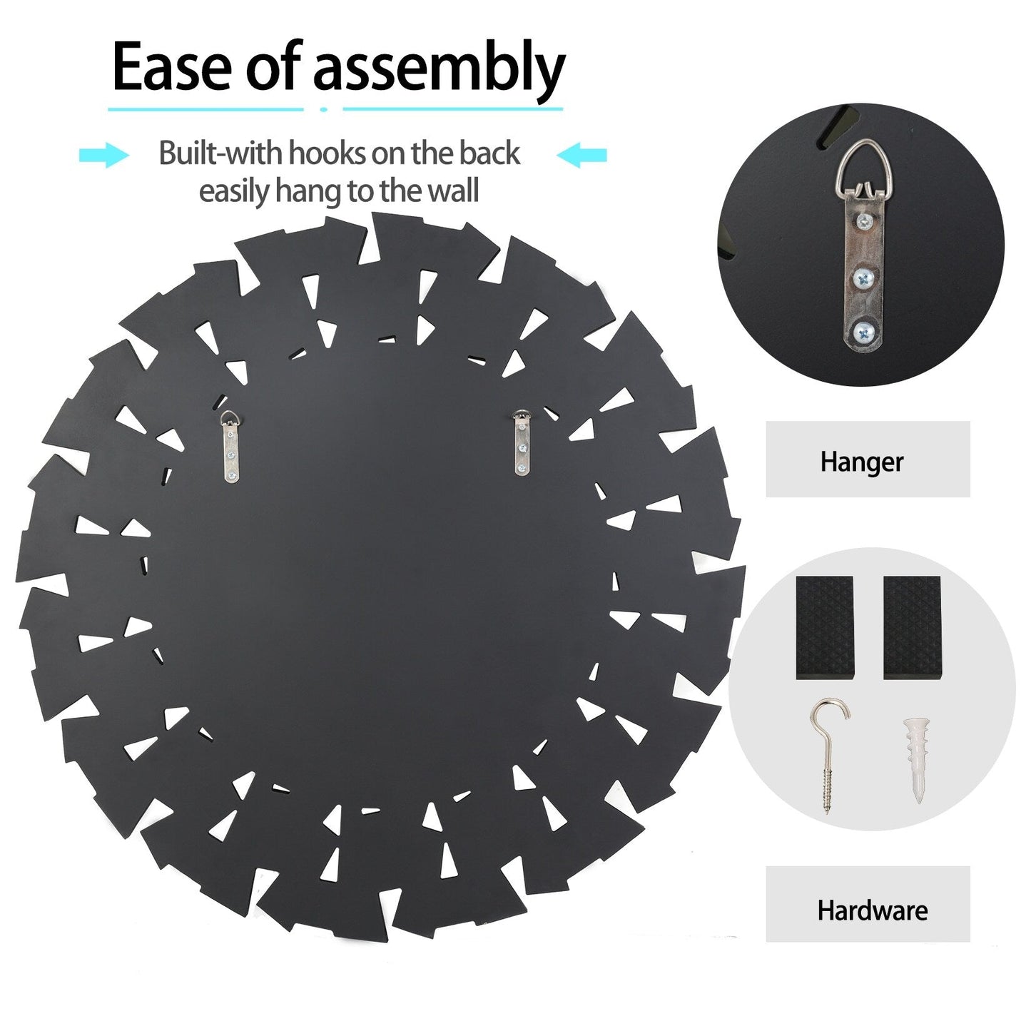 Grand miroir décoratif rond, miroir mural en verre artistique - 81 cm (L) x 81 cm (H)