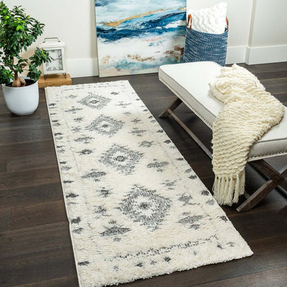 Carpette à poil long Lola grise à motif de diamants - 2 pi 7 po x 8 pi