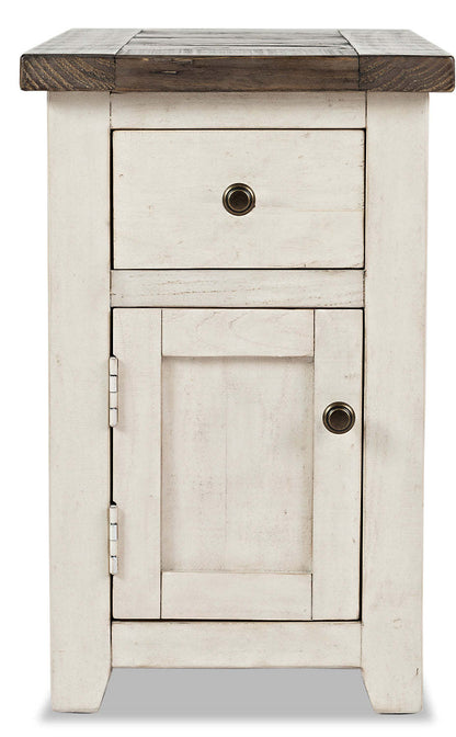 Madison 16 Rustic Chairside Table with Storage - White Wood|Table de fauteuil rustique Madison de 16 po avec rangement - bois blanc