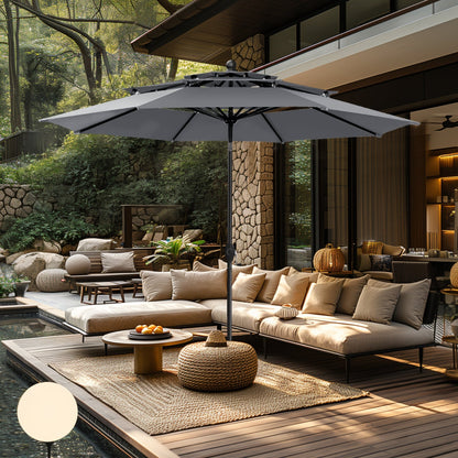 Parasol d'extérieur MAISON ARTS de 3 m (10 pi) à 3 niveaux, ventilé, avec inclinaison automatique et manivelle.