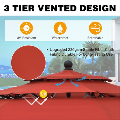 Parasol d'extérieur MAISON ARTS de 3 m (10 pi) à 3 niveaux, ventilé, avec inclinaison automatique et manivelle.