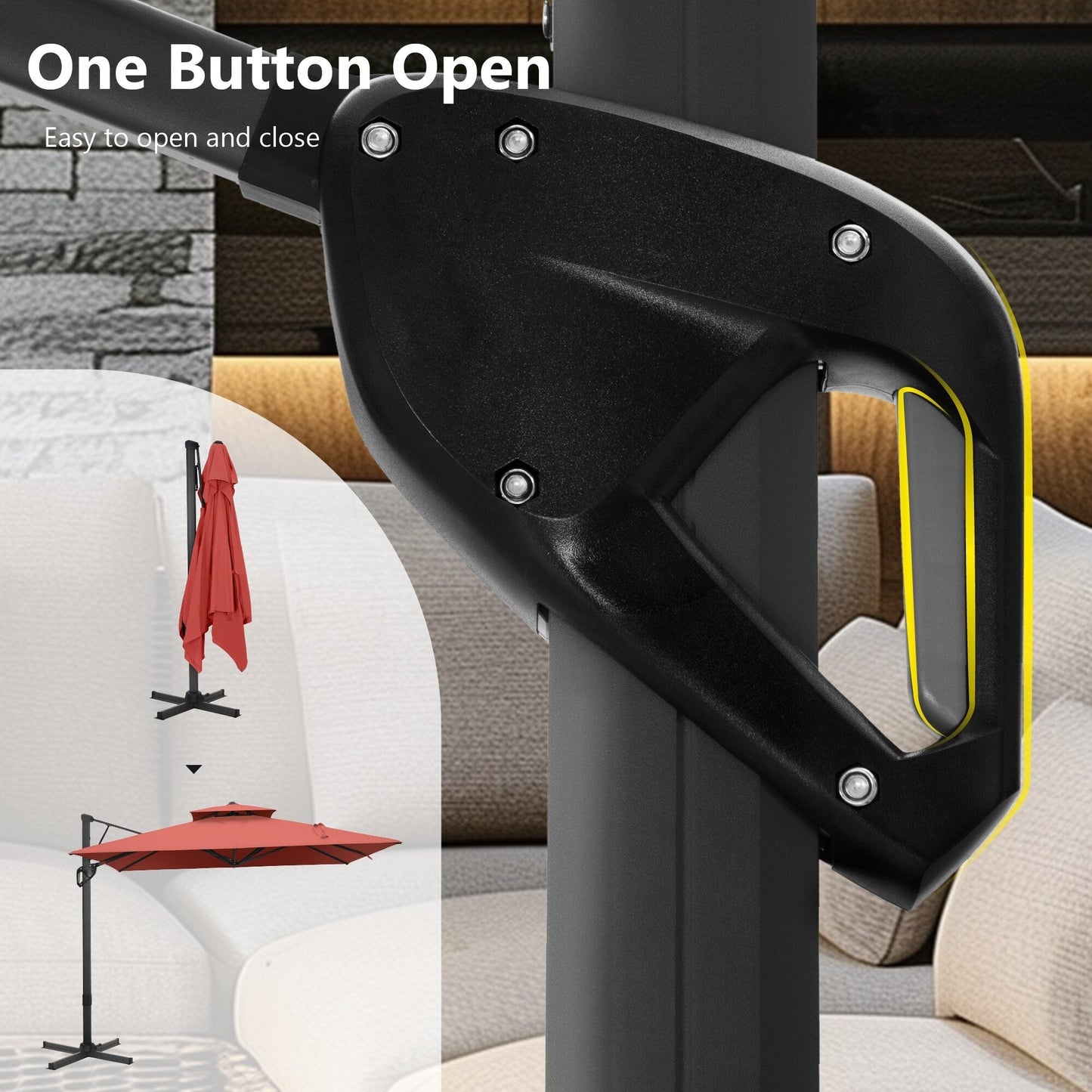 Parasol déporté hydraulique automatique MAISON ARTS de 3,66 m (12 pi) avec mât en aluminium et rotation à 360°