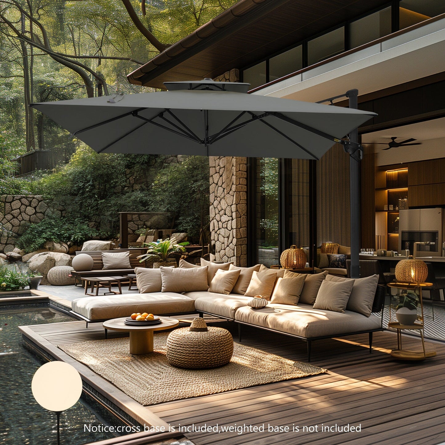 Parasol déporté hydraulique automatique MAISON ARTS de 3,66 m (12 pi) avec mât en aluminium et rotation à 360°