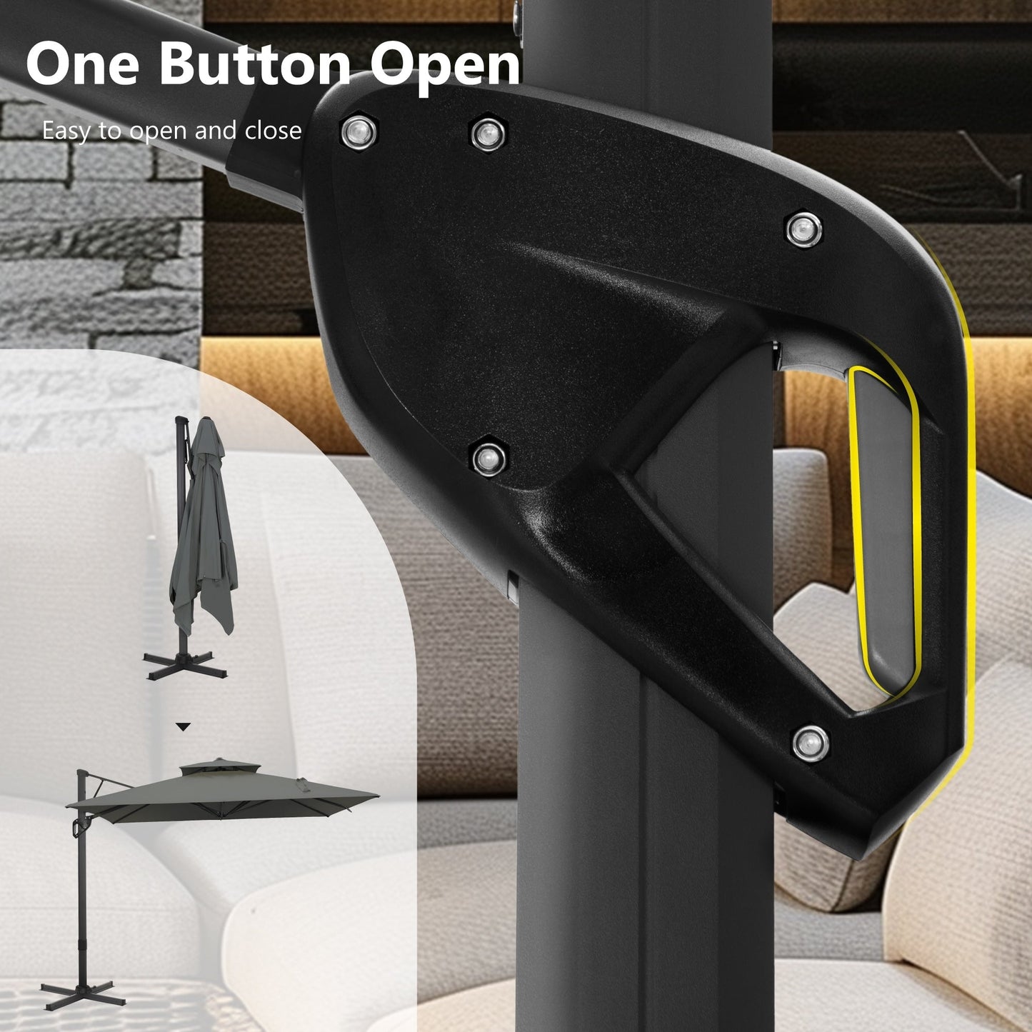 Parasol déporté hydraulique automatique MAISON ARTS de 3,66 m (12 pi) avec mât en aluminium et rotation à 360°