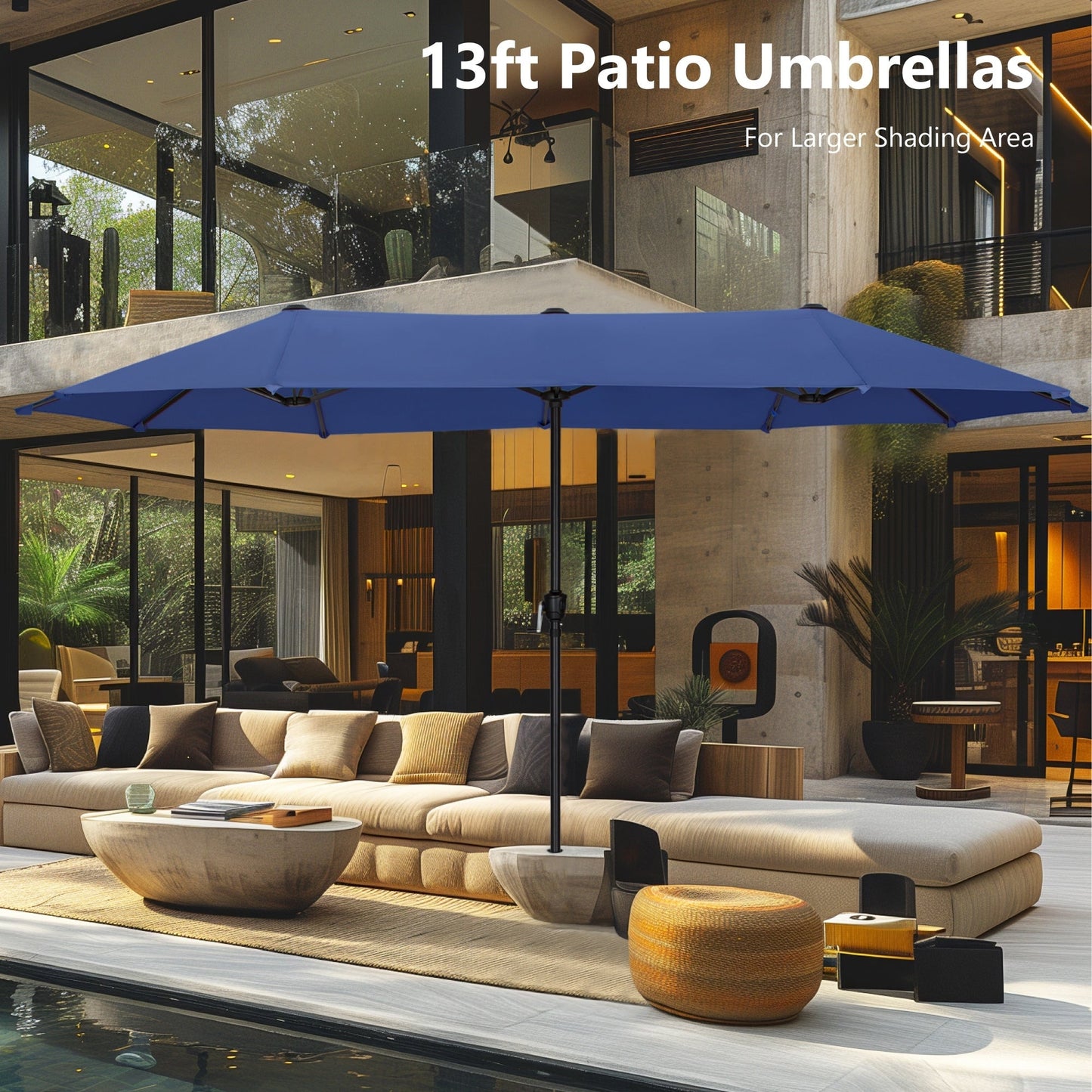 Parasol de terrasse double face extra large de 4 m (13 pi) avec manivelle, MAISON ARTS
