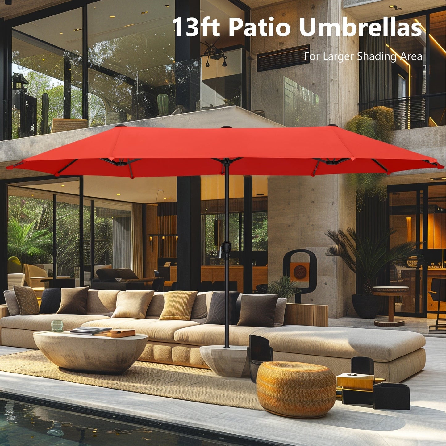 Parasol de terrasse double face extra large de 4 m (13 pi) avec manivelle, MAISON ARTS