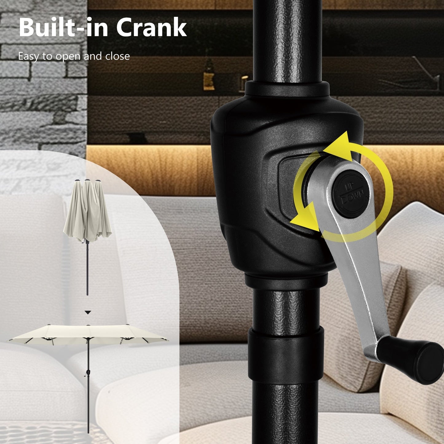 Parasol de terrasse double face extra large de 4 m (13 pi) avec manivelle, MAISON ARTS