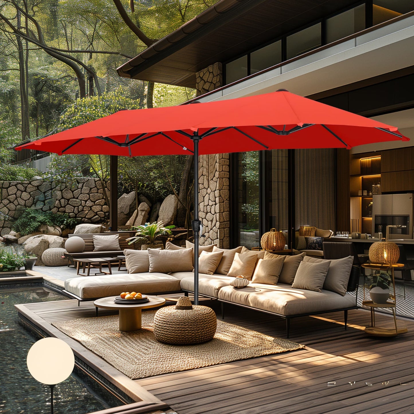 Parasol de terrasse double face extra large de 4 m (13 pi) avec manivelle, MAISON ARTS