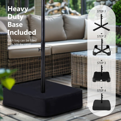 Parasol de marché d'extérieur rectangulaire à manivelle double face MAISON ARTS de 4,57 m (15 pi), avec éclairage solaire à DEL et base incluse