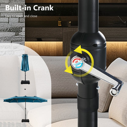 Parasol de marché d'extérieur rectangulaire à manivelle double face MAISON ARTS de 4,57 m (15 pi), avec éclairage solaire à DEL et base incluse