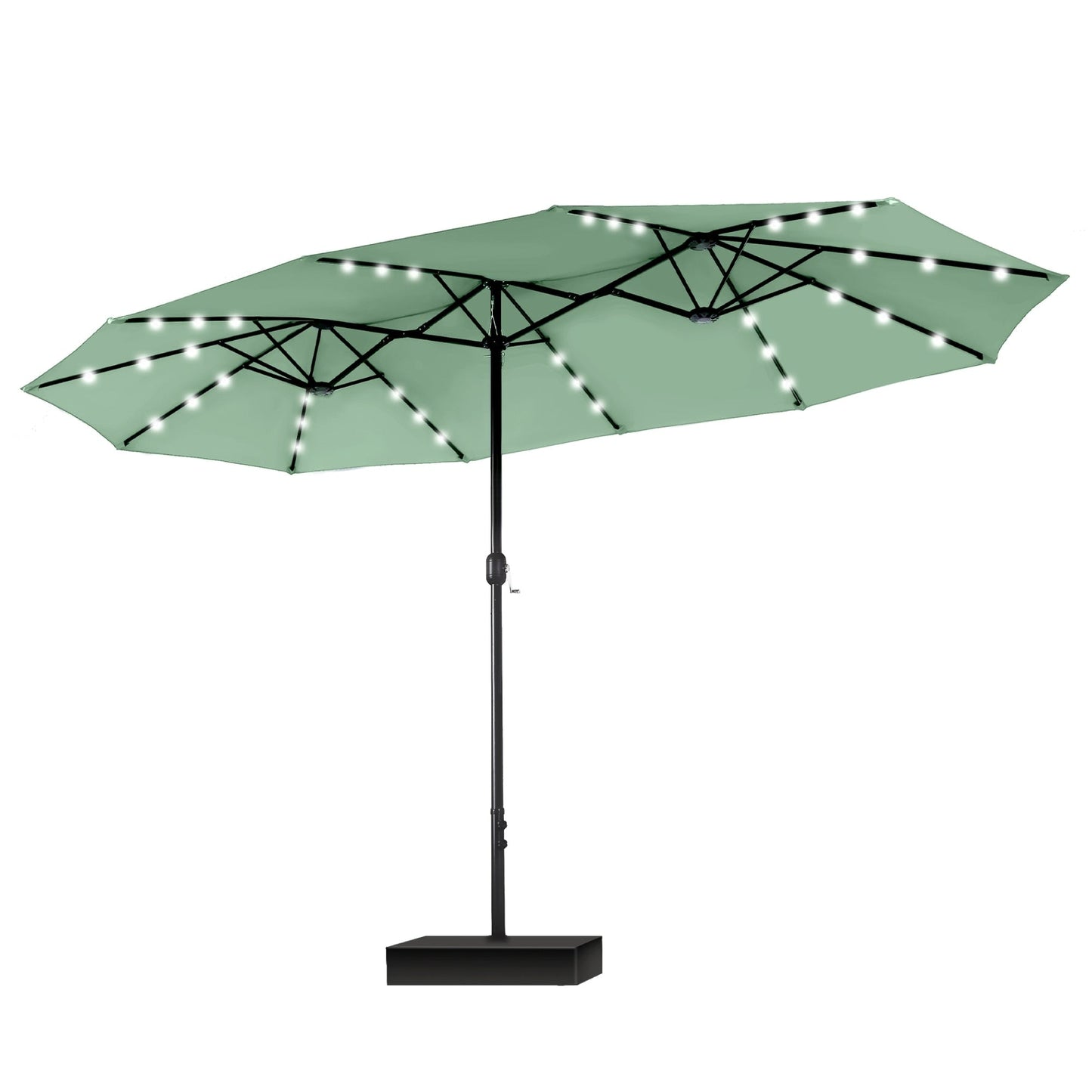 Parasol de marché d'extérieur rectangulaire à manivelle double face MAISON ARTS de 4,57 m (15 pi), avec éclairage solaire à DEL et base incluse