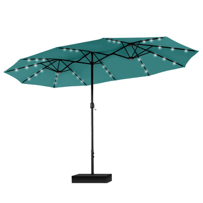 Parasol de marché d'extérieur rectangulaire à manivelle double face MAISON ARTS de 4,57 m (15 pi), avec éclairage solaire à DEL et base incluse