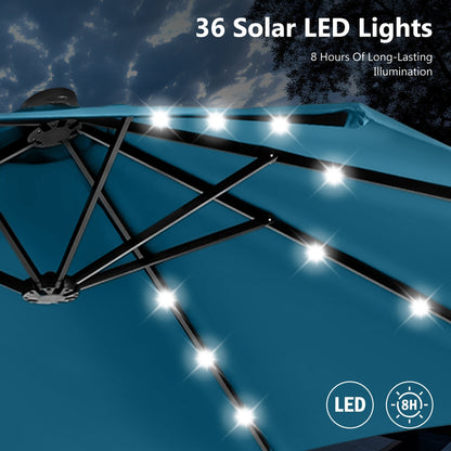 Parasol de marché d'extérieur rectangulaire à manivelle double face MAISON ARTS de 4,57 m (15 pi), avec éclairage solaire à DEL et base incluse