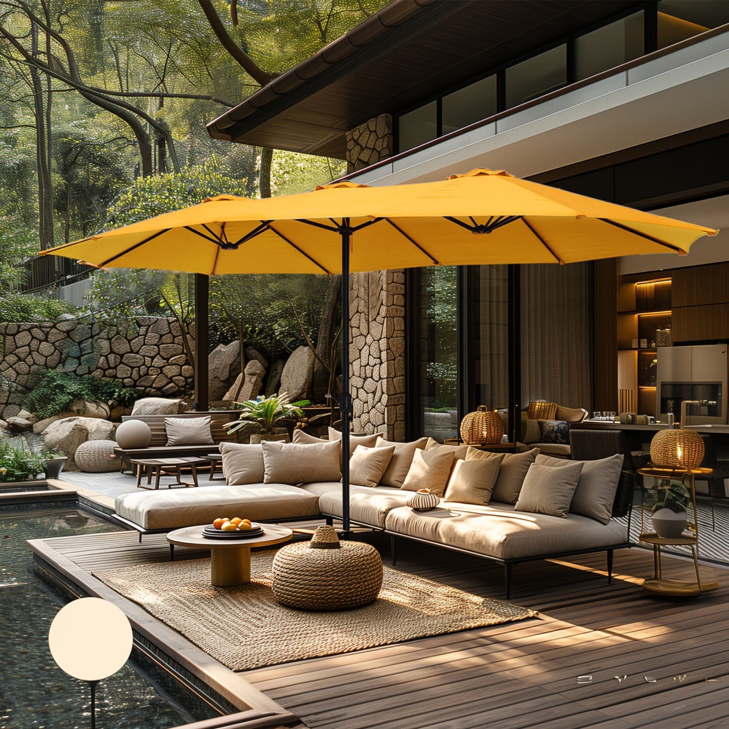 Parasol double face extra large de 4,57 m (15 pi) avec base incluse, MAISON ARTS