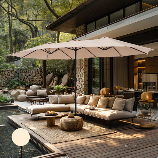 Parasol double face extra large de 4,57 m (15 pi) avec base incluse, MAISON ARTS