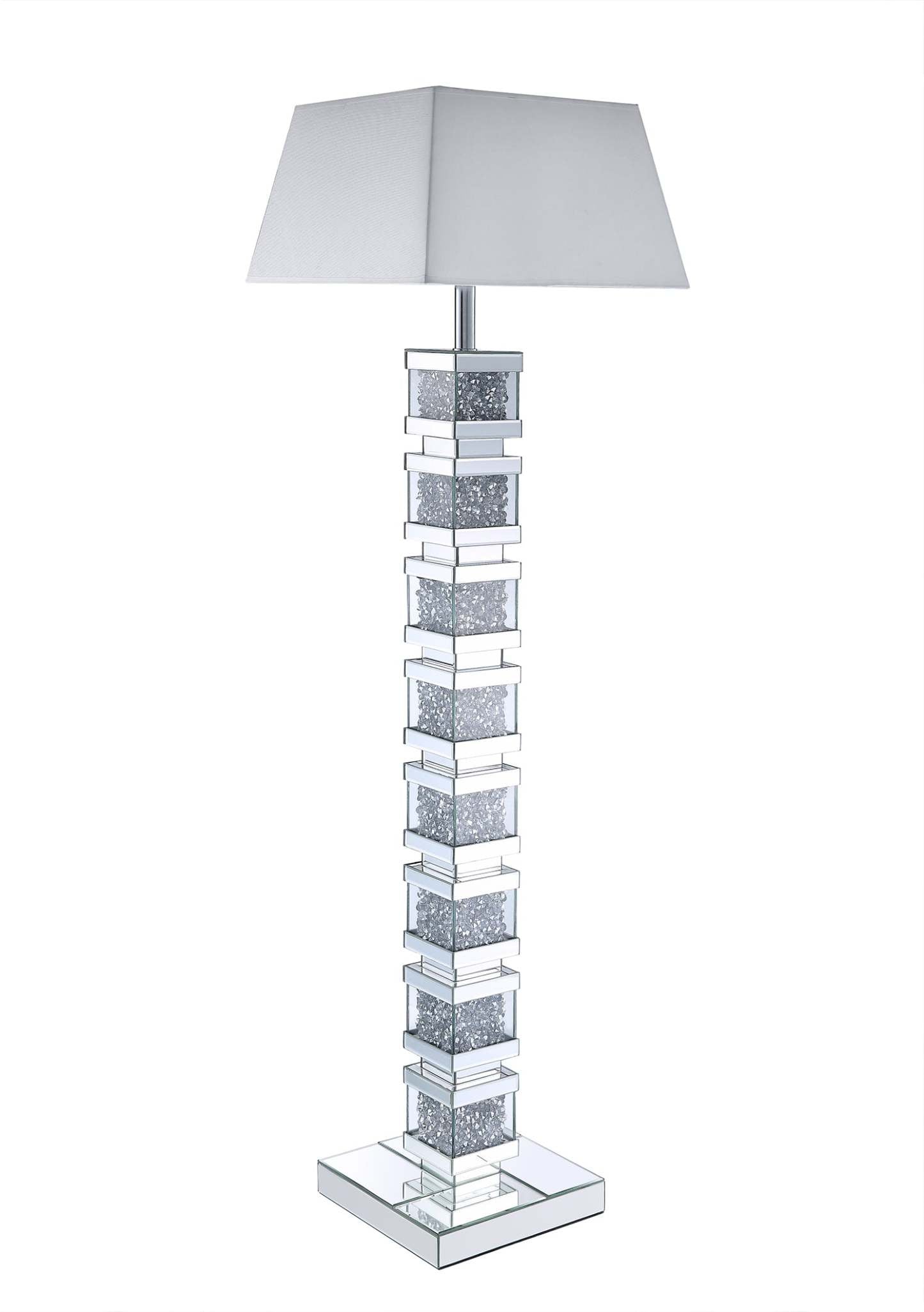 Memphis 54.3 Glam Lampadaire avec verre, miroir et cristaux acryliques|Lampe à pied somptueuse Memphis de 54,3 po avec verre, miroir et cristaux en acrylique