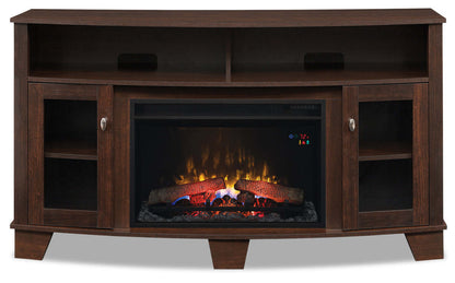 Meuble pour téléviseur Micah de 65 po avec foyer électrique, rangement et système de gestion des câbles pour téléviseurs jusqu’à 75 po - brun