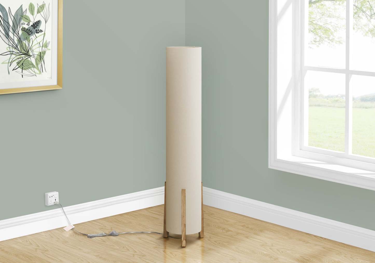 50 Lampadaire Base Aspect Bois|Lampe à pied de 50 po avec base d'apparence bois