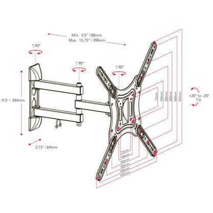 CorLiving Support mural à mouvement complet en X pour téléviseurs de 23 à 55 pouces - MPM-805|Support mural CorLiving réglable de 23 po à 55 po pour téléviseur à écran plat - MPM-805|MPM805FM