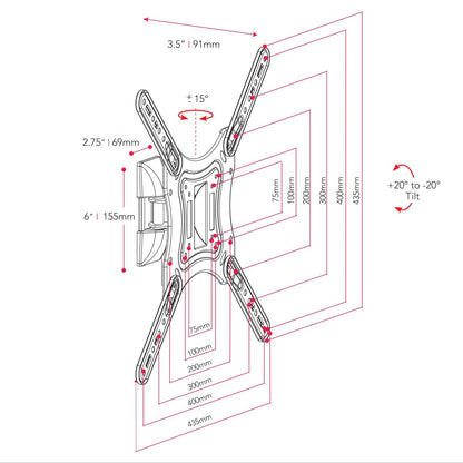 CorLiving Support mural à mouvement complet en X pour téléviseurs de 23 à 55 pouces - MPM-806|Support mural CorLiving réglable de 23 po à 55 po pour téléviseur à écran plat - MPM-806|MPM806WM