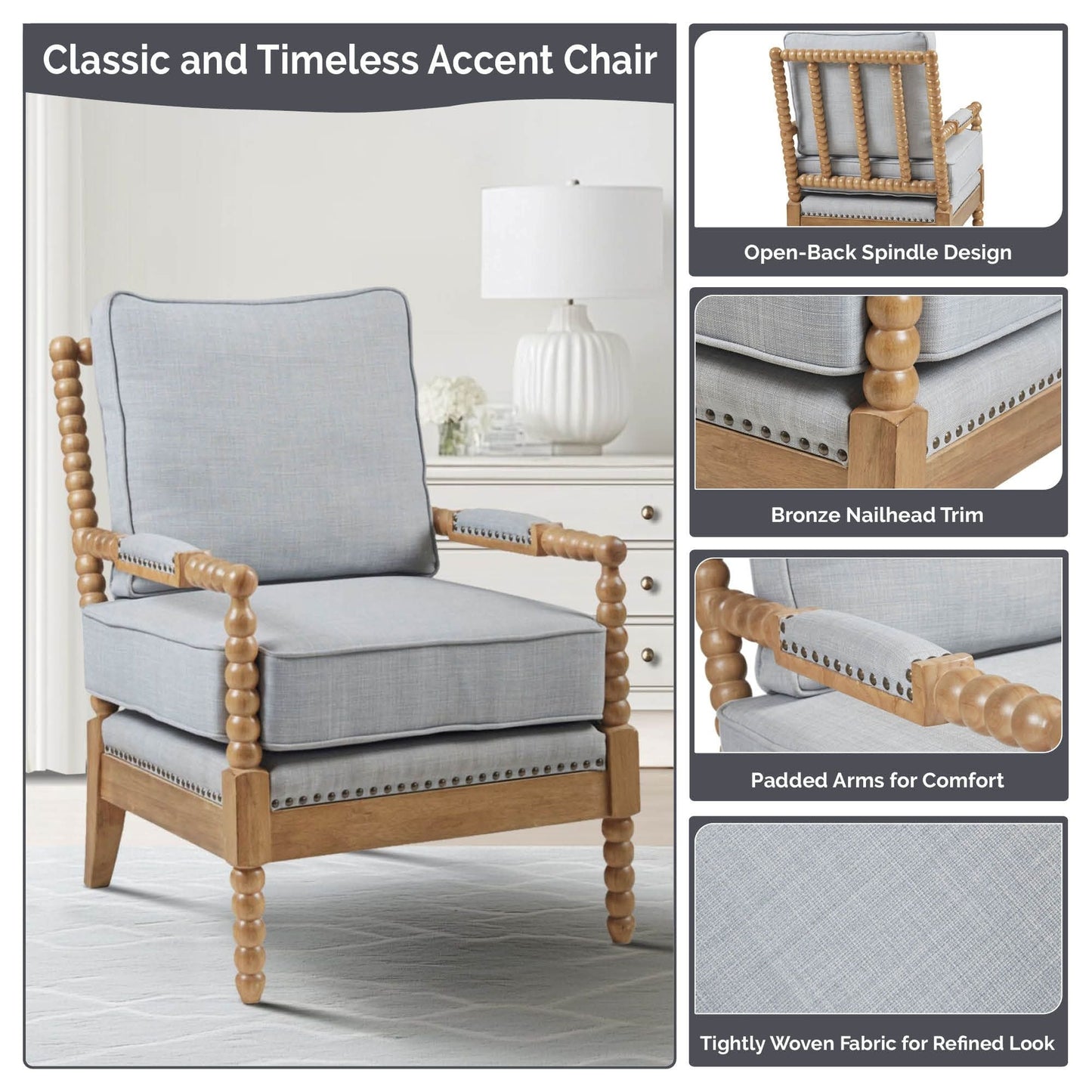 Fauteuil Madison Park Donohue à cadre en bois tourné