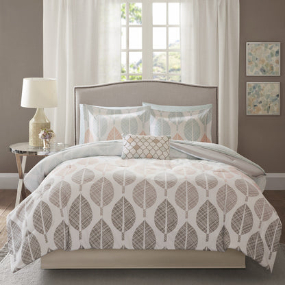 Ensemble de couette Madison Park Essentials Pelham Bay corail/vert avec draps en coton