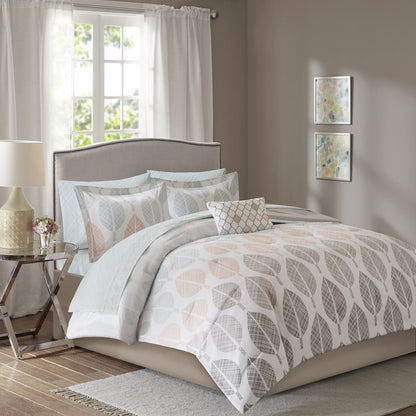 Ensemble de couette Madison Park Essentials Pelham Bay corail/vert avec draps en coton
