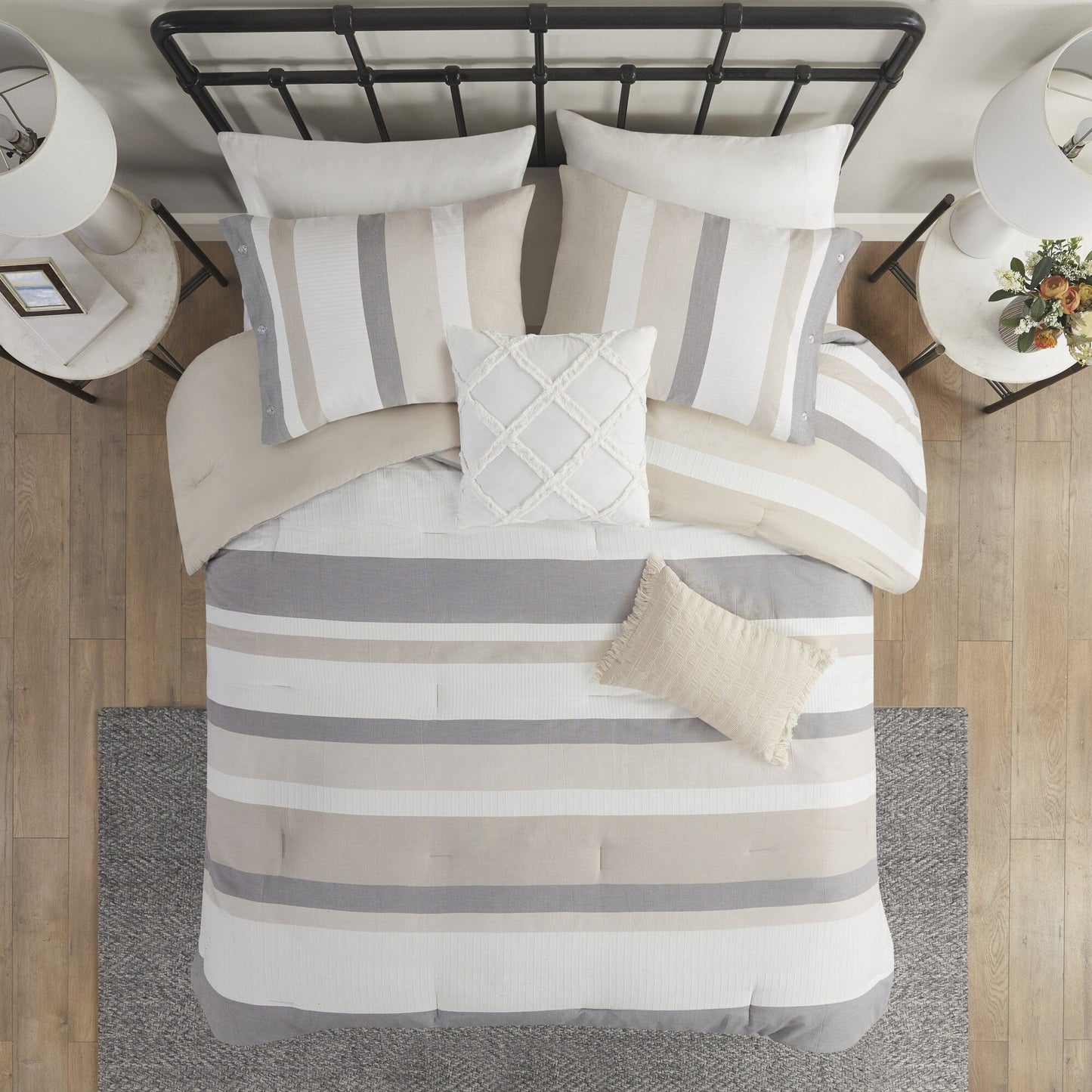 Ensemble de couette jacquard 5 pièces Madison Park Levi Blue/Naturel