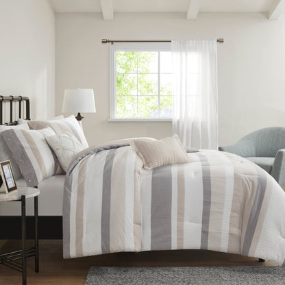 Ensemble de couette jacquard 5 pièces Madison Park Levi Blue/Naturel