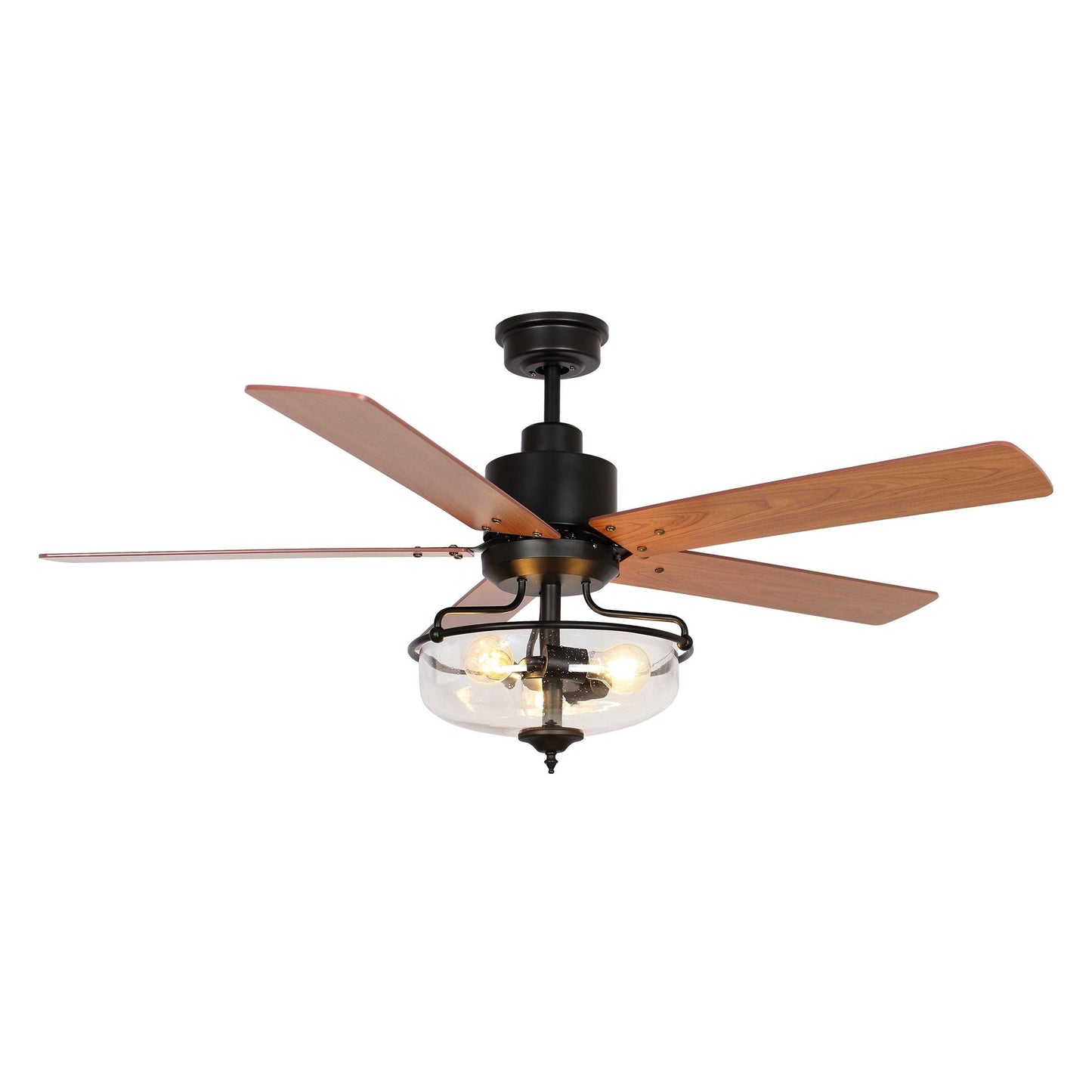 Ventilateur de plafond réversible en bois de 52 pouces, 5 pales, 3 lumières et télécommande