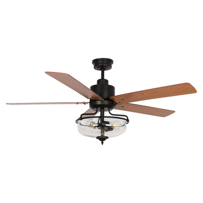 Ventilateur de plafond réversible en bois de 52 pouces, 5 pales, 3 lumières et télécommande