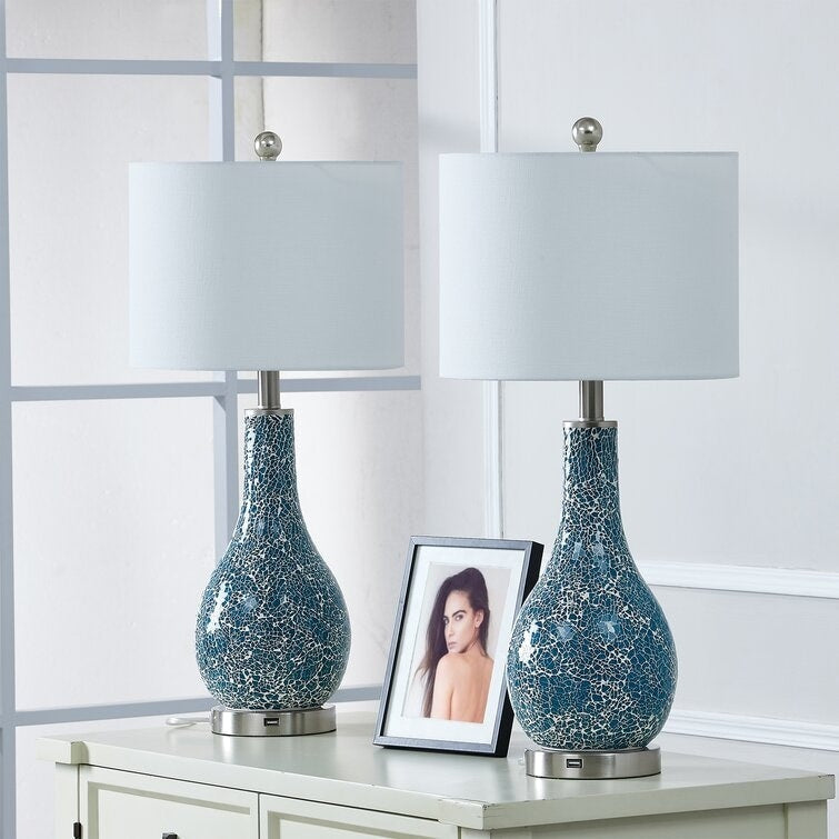 Ensemble de 2 lampes de table en verre de 25,25 pouces avec port USB