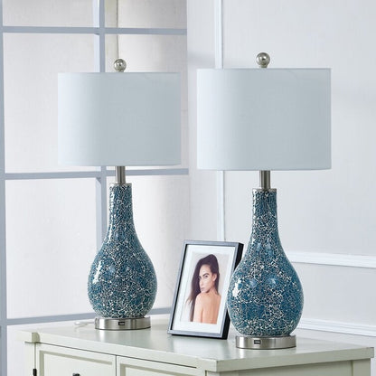 Ensemble de 2 lampes de table en verre de 25,25 pouces avec port USB