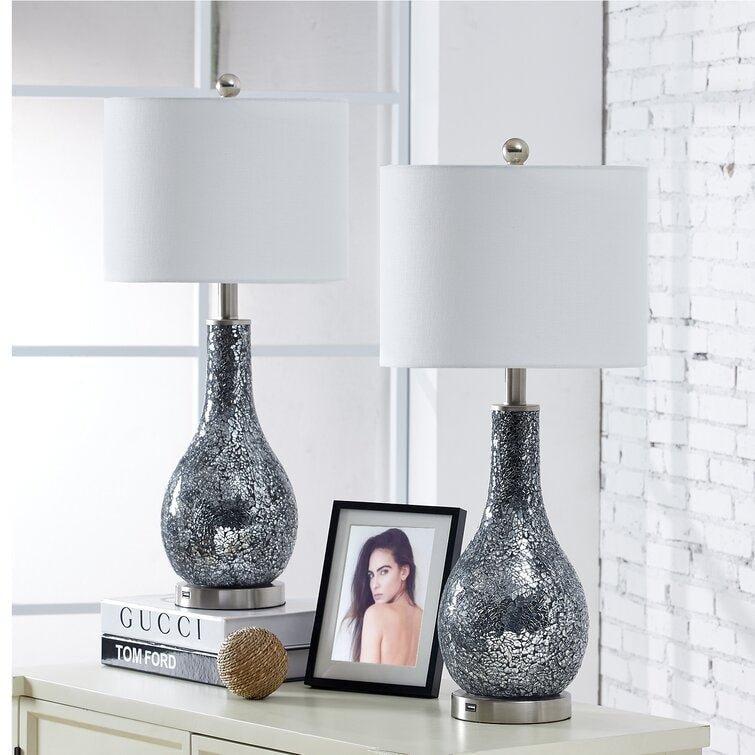 Ensemble de 2 lampes de table en verre de 25,25 pouces avec port USB