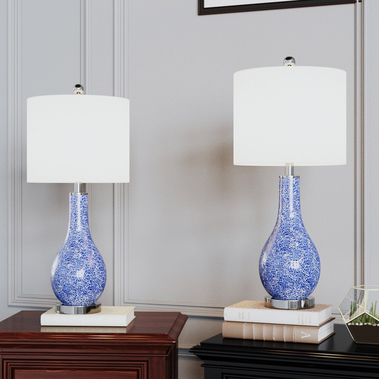 Ensemble de 2 lampes de table en verre de 25,25 pouces avec port USB