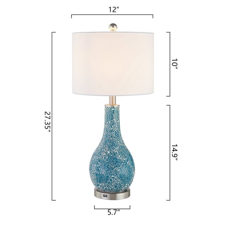 Ensemble de 2 lampes de table en verre de 25,25 pouces avec port USB