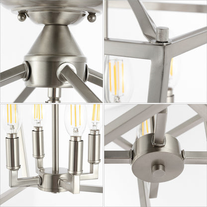 Mini lanterne Milton à 4 lumières en fer, style ferme moderne, plafonnier LED encastré, par JONATHAN Y