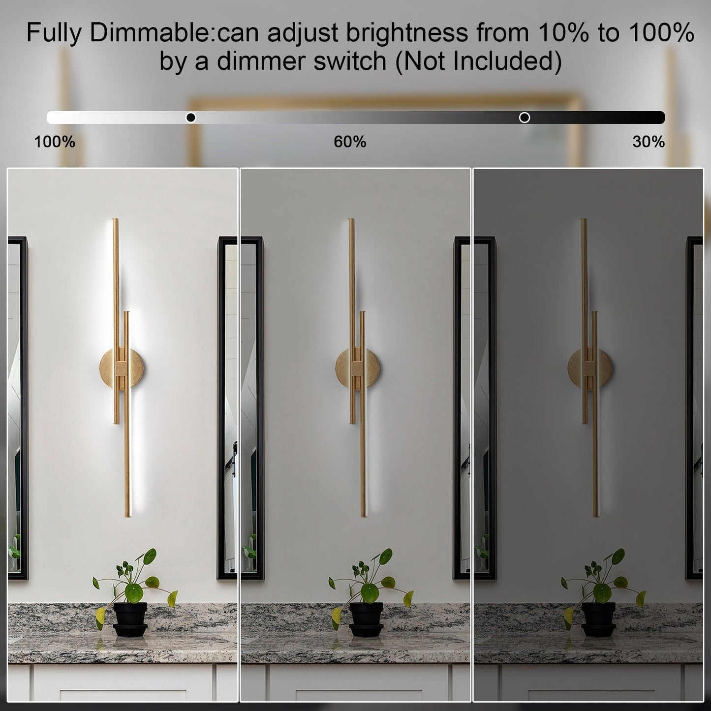 Applique murale minimaliste en métal linéaire à LED dimmable à 2 lumières