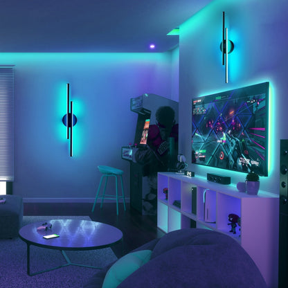 Applique murale minimaliste en métal linéaire à LED dimmable à 2 lumières