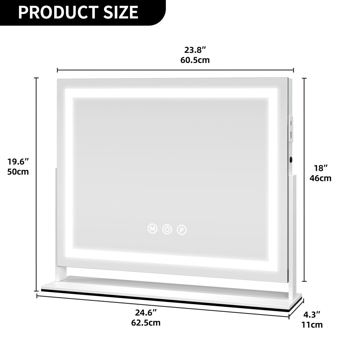Miroir de maquillage Moasis avec lumière LED, port de chargement USB, grossissement x10 et haut-parleur Bluetooth.